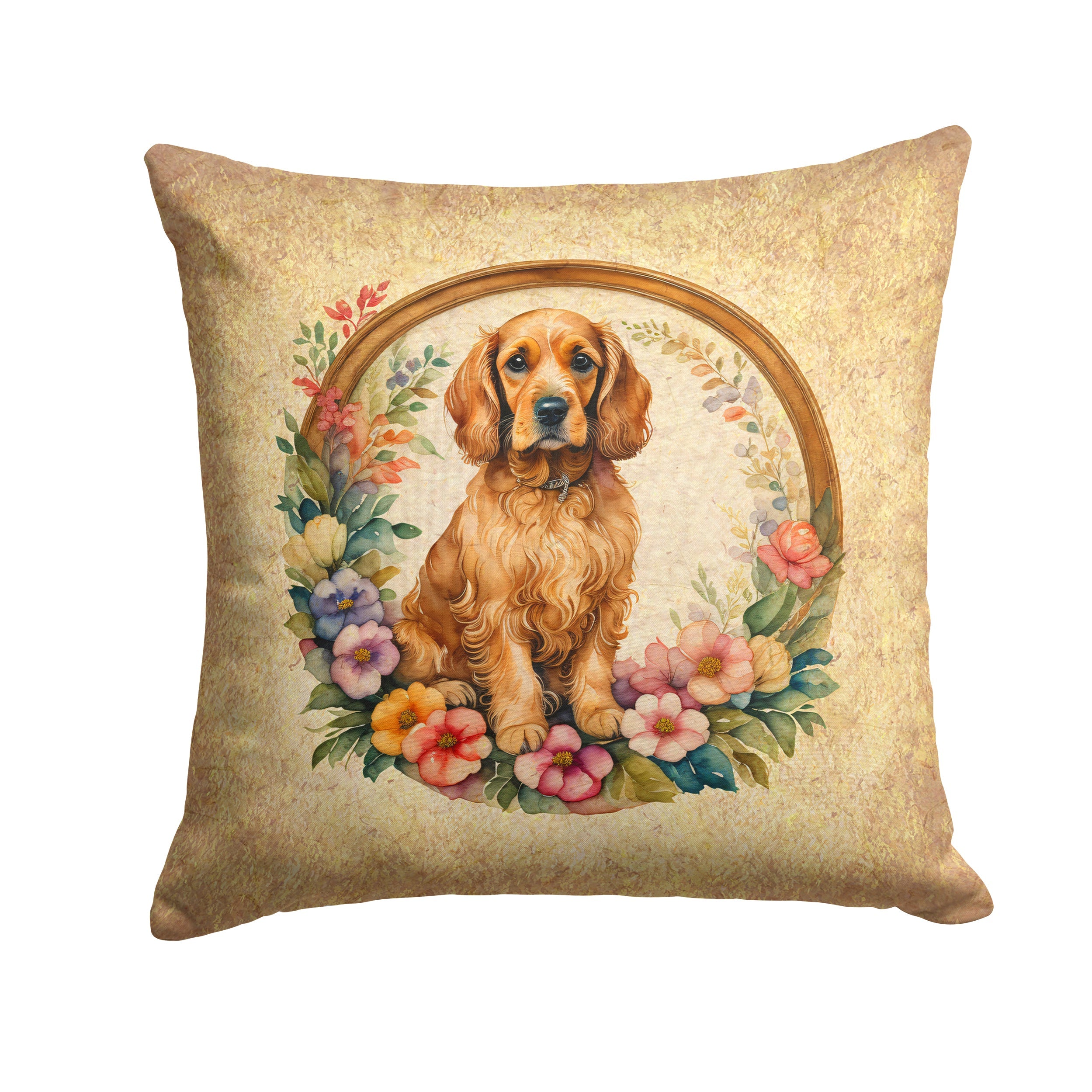 Cocker Spaniel and Flowers Decorative Throw Pillow 18x18 Indoor Outdoor Accent Cushion, Fabric Cover with Insert for Sofa, Bed, Porch & Living Room