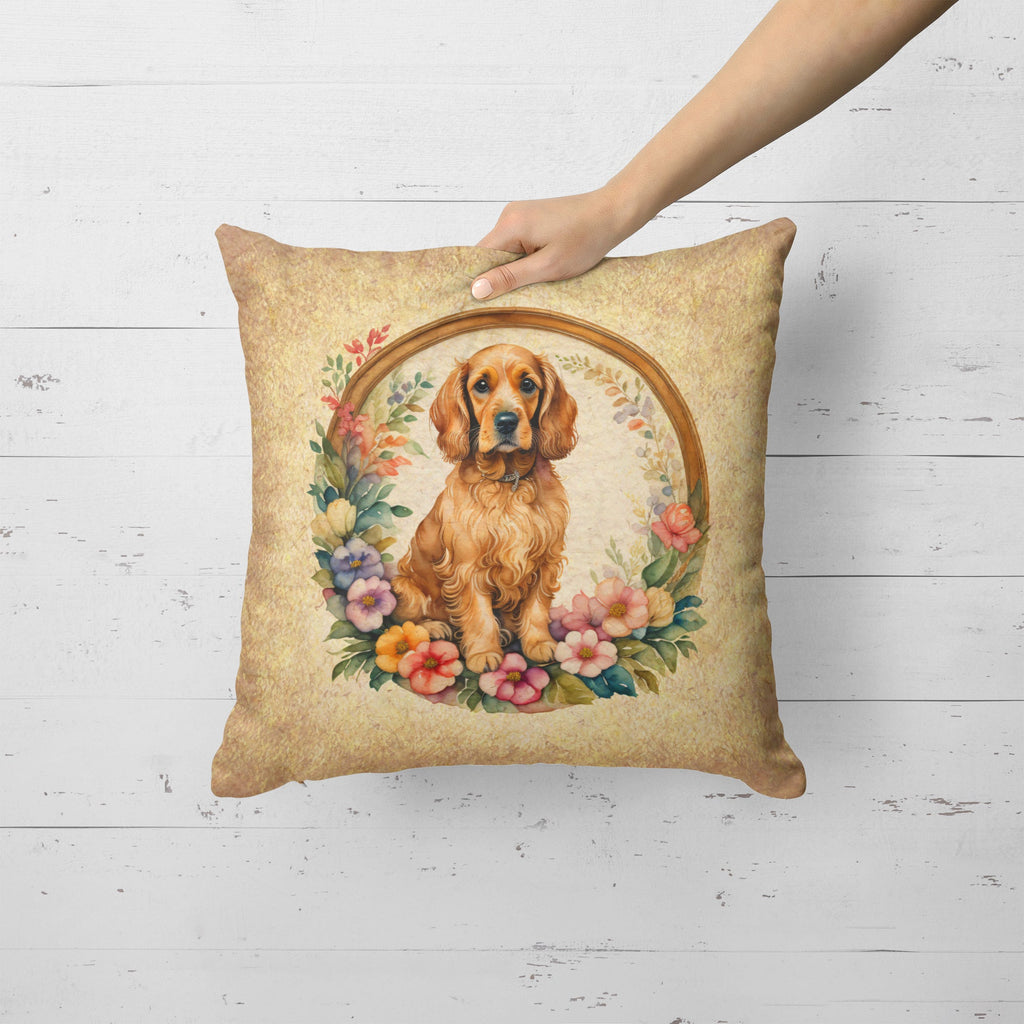 Cocker Spaniel and Flowers Decorative Throw Pillow 18x18 Indoor Outdoor Accent Cushion, Fabric Cover with Insert for Sofa, Bed, Porch & Living Room