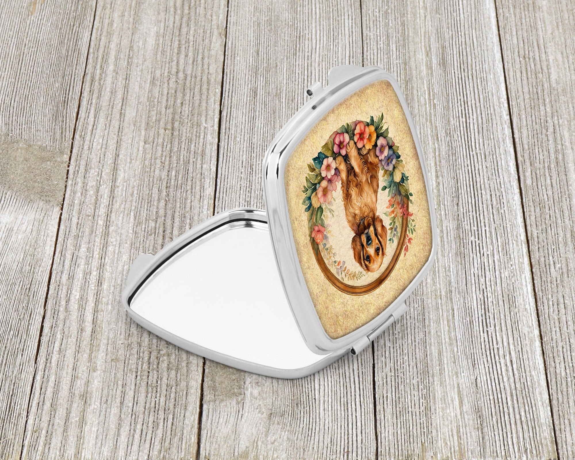 Cocker Spaniel and Flowers Compact Mirror Decorative Travel Makeup Mirror for Women Girls Gifts Pocket Makeup Mirror Folding Handheld
