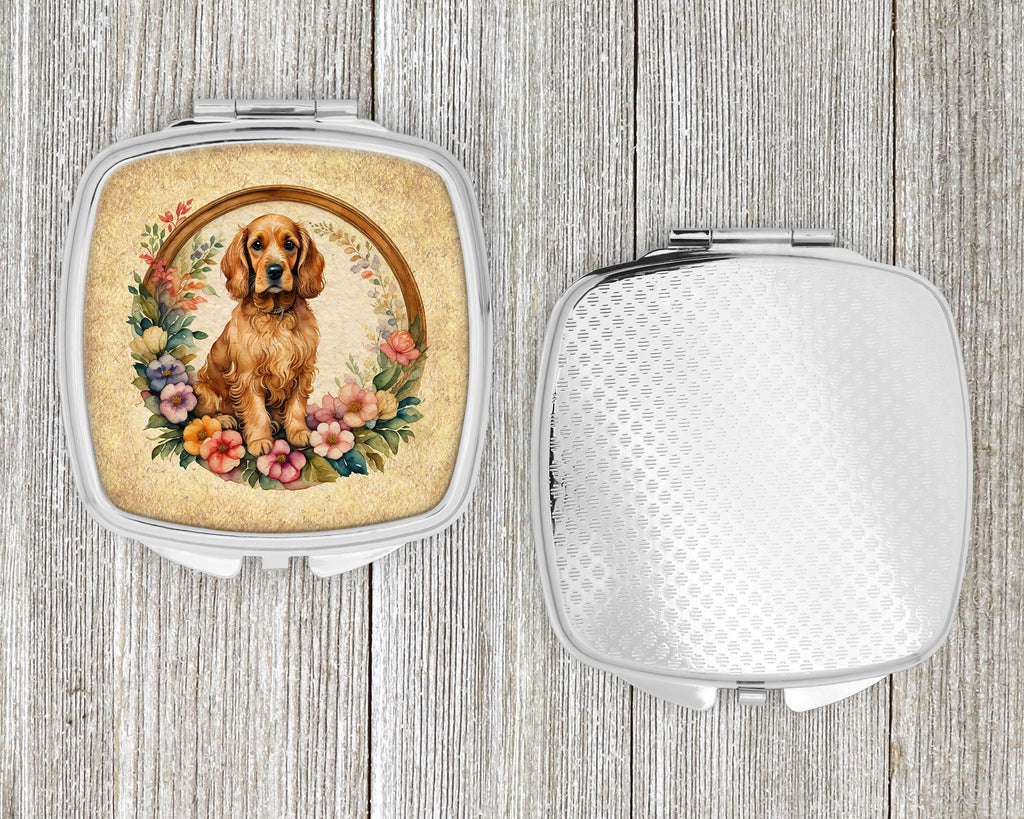 Cocker Spaniel and Flowers Compact Mirror Decorative Travel Makeup Mirror for Women Girls Gifts Pocket Makeup Mirror Folding Handheld