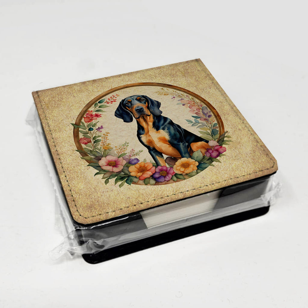 Coonhound and Flowers PU Leather Note Paper Holder with Artist-Designed Cover, Desk Accessory, Office Gift