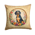 Coonhound and Flowers Decorative Throw Pillow 14x14 Indoor Outdoor Accent Cushion, Fabric Cover with Insert for Sofa, Bed, Porch & Living Room