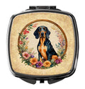 Coonhound and Flowers Compact Mirror Decorative Travel Makeup Mirror for Women Girls Gifts Pocket Makeup Mirror Folding Handheld