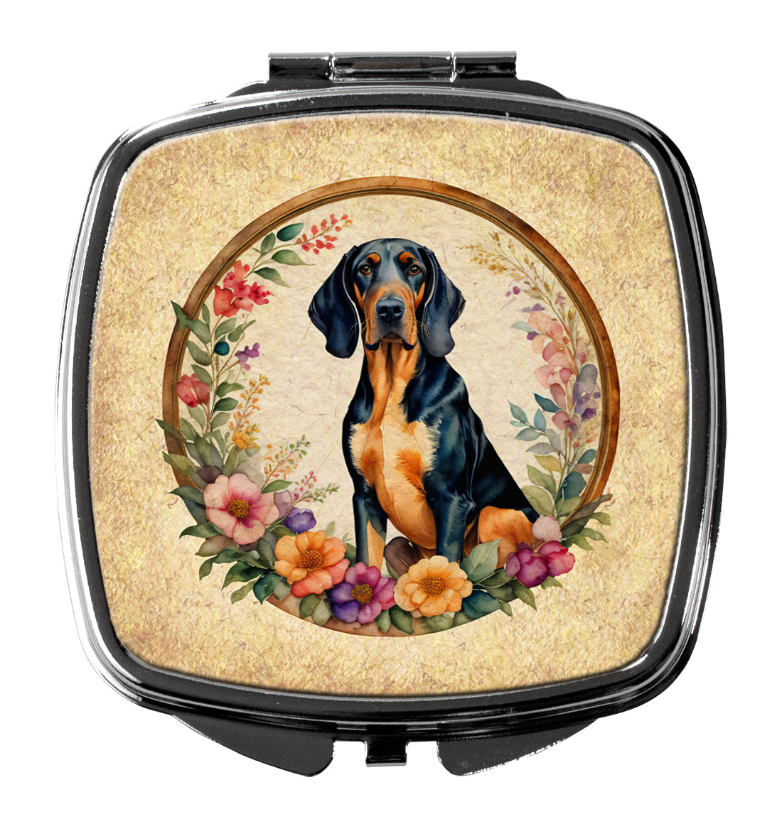 Coonhound and Flowers Compact Mirror Decorative Travel Makeup Mirror for Women Girls Gifts Pocket Makeup Mirror Folding Handheld