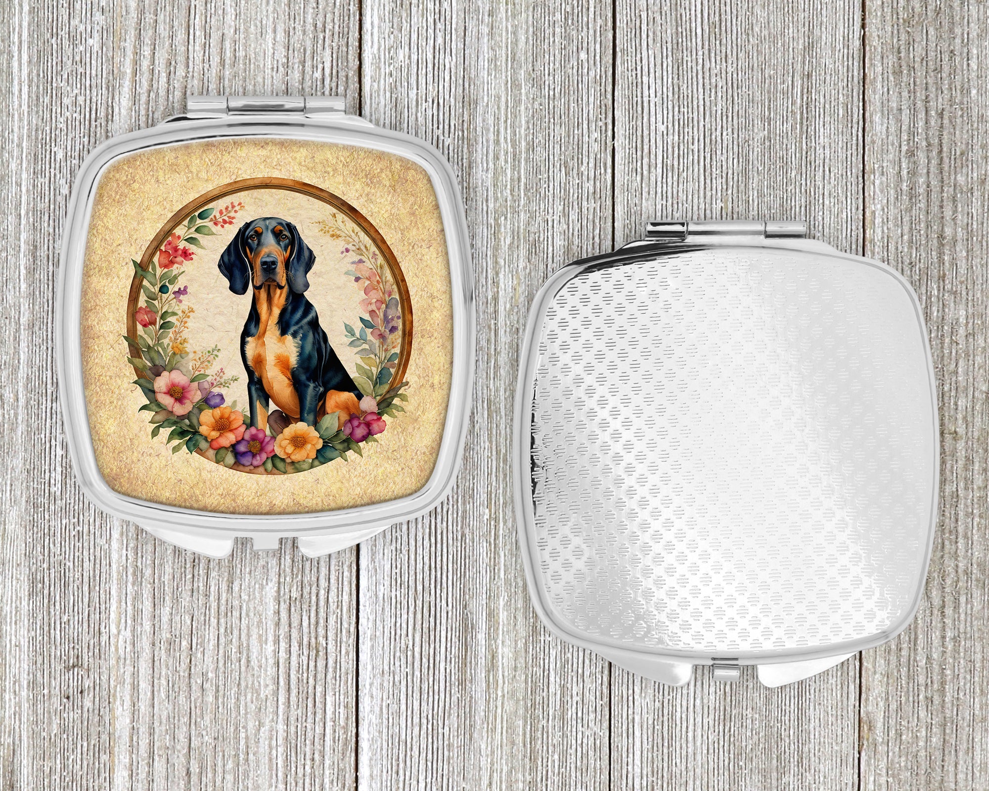 Coonhound and Flowers Compact Mirror Decorative Travel Makeup Mirror for Women Girls Gifts Pocket Makeup Mirror Folding Handheld