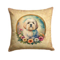 Coton De Tulear and Flowers Decorative Throw Pillow 14x14 Indoor Outdoor Accent Cushion, Fabric Cover with Insert for Sofa, Bed, Porch & Living Room