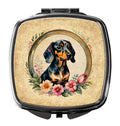 Dachshund and Flowers Compact Mirror Decorative Travel Makeup Mirror for Women Girls Gifts Pocket Makeup Mirror Folding Handheld