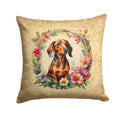 Dachshund and Flowers Decorative Throw Pillow 14x14 Indoor Outdoor Accent Cushion, Fabric Cover with Insert for Sofa, Bed, Porch & Living Room