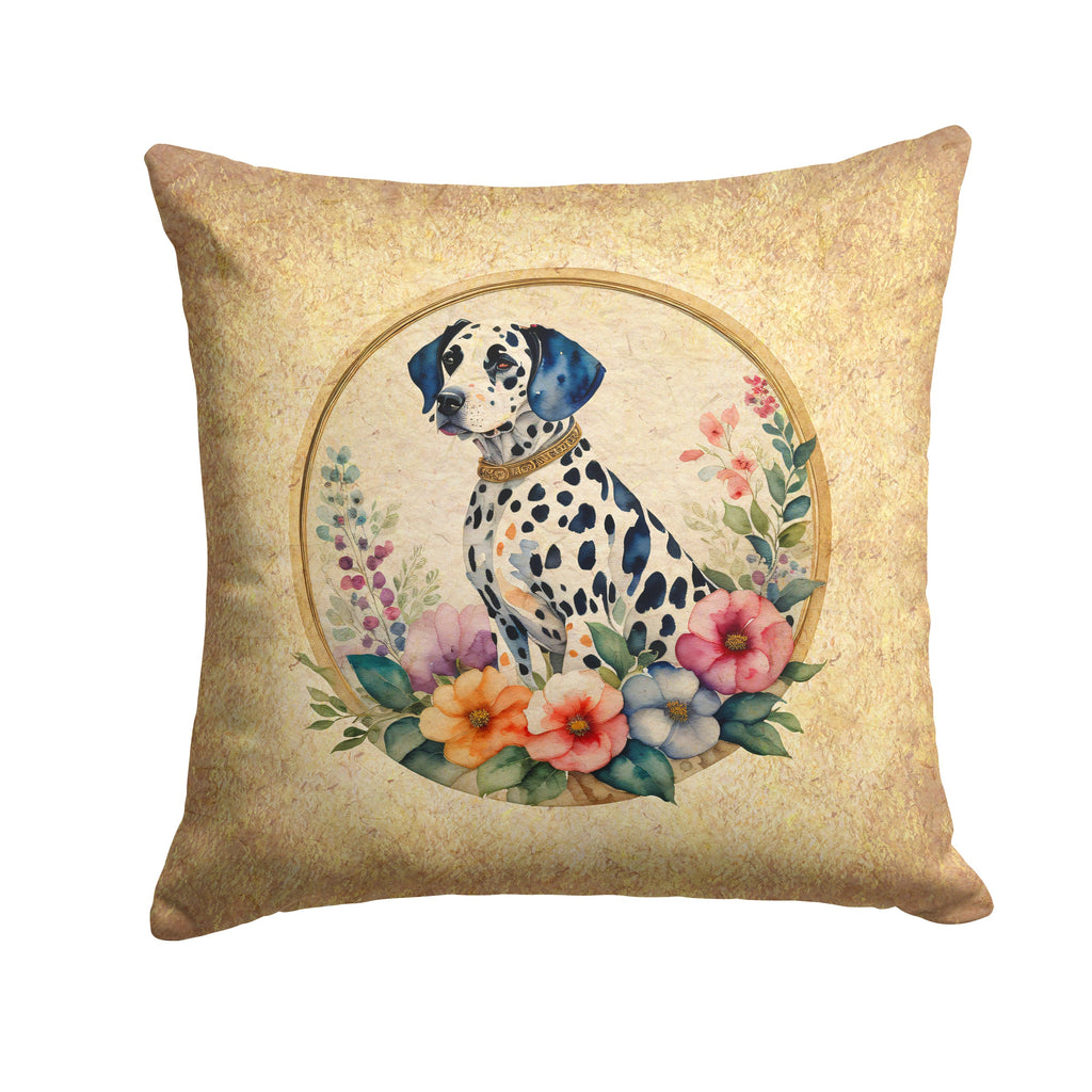 Dalmatian and Flowers Decorative Throw Pillow 14x14 Indoor Outdoor Accent Cushion, Fabric Cover with Insert for Sofa, Bed, Porch & Living Room