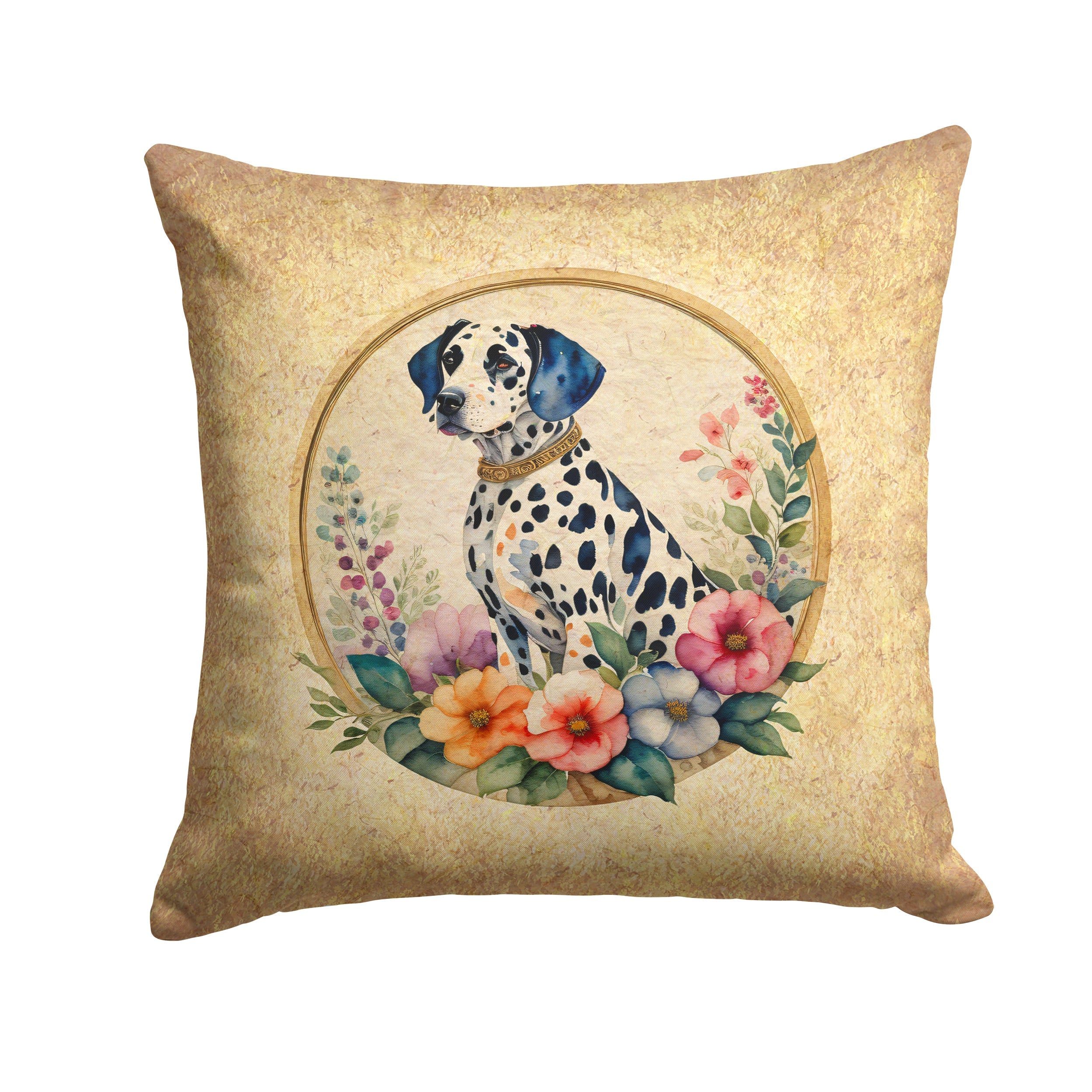 Dalmatian and Flowers Decorative Throw Pillow 18x18 Indoor Outdoor Accent Cushion, Fabric Cover with Insert for Sofa, Bed, Porch & Living Room