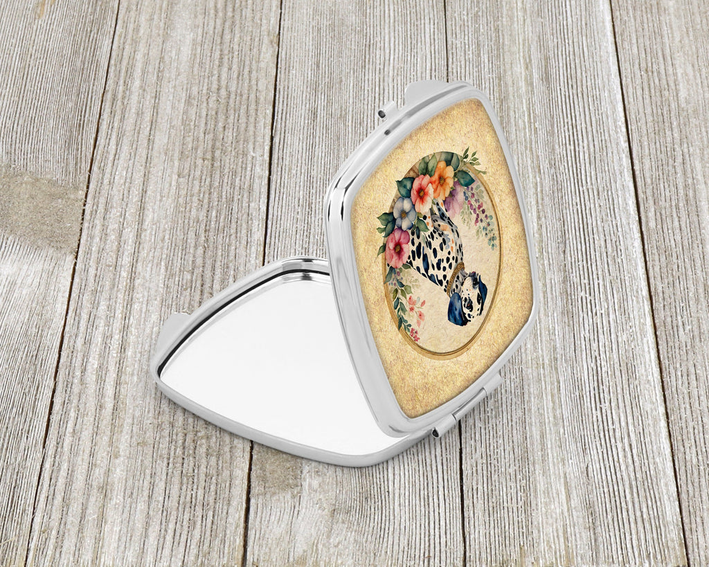 Dalmatian and Flowers Compact Mirror Decorative Travel Makeup Mirror for Women Girls Gifts Pocket Makeup Mirror Folding Handheld