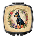 Doberman Pinscher and Flowers Compact Mirror Decorative Travel Makeup Mirror for Women Girls Gifts Pocket Makeup Mirror Folding Handheld