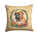 Dogue de Bordeaux and Flowers Decorative Throw Pillow 14x14 Indoor Outdoor Accent Cushion, Fabric Cover with Insert for Sofa, Bed, Porch & Living Room