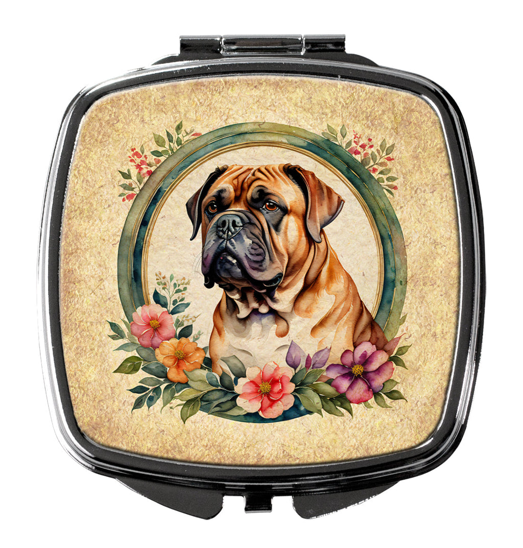 Dogue de Bordeaux and Flowers Compact Mirror Decorative Travel Makeup Mirror for Women Girls Gifts Pocket Makeup Mirror Folding Handheld