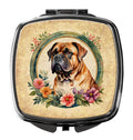 Dogue de Bordeaux and Flowers Compact Mirror Decorative Travel Makeup Mirror for Women Girls Gifts Pocket Makeup Mirror Folding Handheld