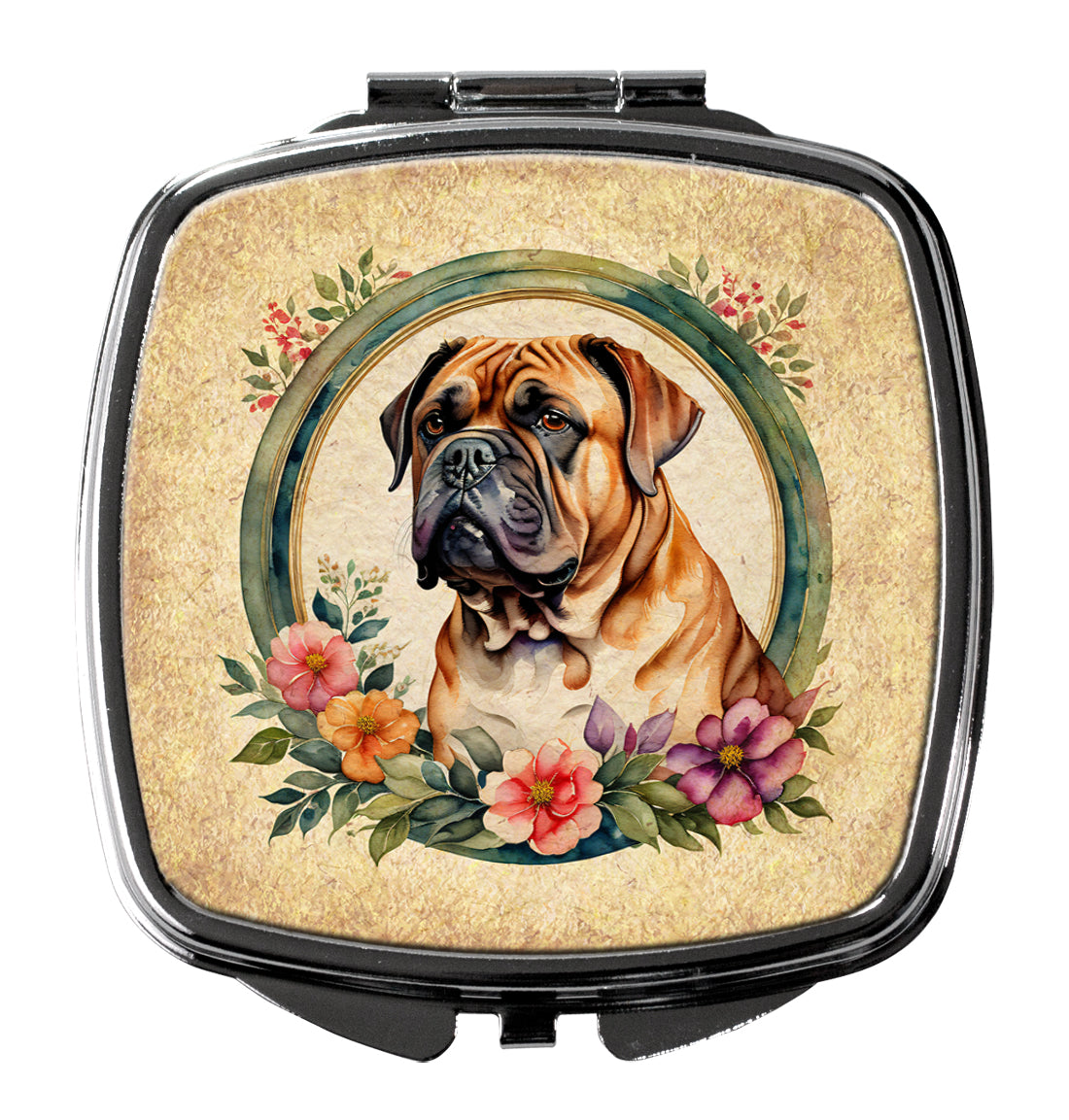 Dogue de Bordeaux and Flowers Compact Mirror Decorative Travel Makeup Mirror for Women Girls Gifts Pocket Makeup Mirror Folding Handheld
