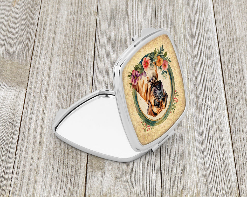 Dogue de Bordeaux and Flowers Compact Mirror Decorative Travel Makeup Mirror for Women Girls Gifts Pocket Makeup Mirror Folding Handheld