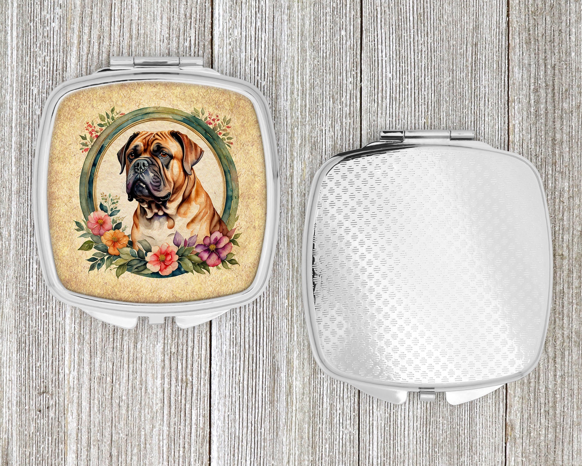 Dogue de Bordeaux and Flowers Compact Mirror Decorative Travel Makeup Mirror for Women Girls Gifts Pocket Makeup Mirror Folding Handheld