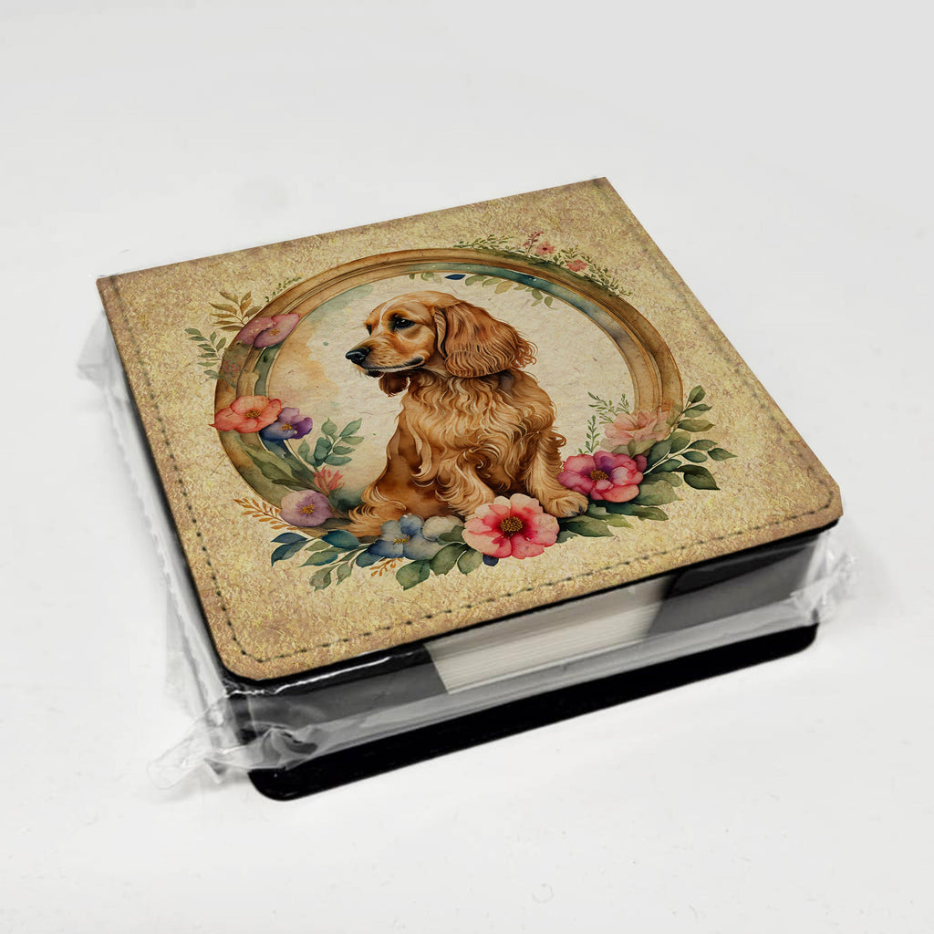 English Cocker Spaniel and Flowers PU Leather Note Paper Holder with Artist-Designed Cover, Desk Accessory, Office Gift