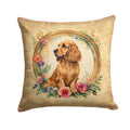 English Cocker Spaniel and Flowers Decorative Throw Pillow 14x14 Indoor Outdoor Accent Cushion, Fabric Cover with Insert for Sofa, Bed, Porch & Living Room