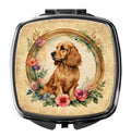 English Cocker Spaniel and Flowers Compact Mirror Decorative Travel Makeup Mirror for Women Girls Gifts Pocket Makeup Mirror Folding Handheld