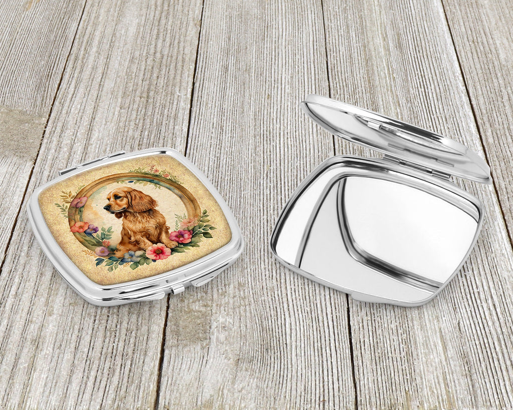 English Cocker Spaniel and Flowers Compact Mirror Decorative Travel Makeup Mirror for Women Girls Gifts Pocket Makeup Mirror Folding Handheld