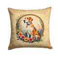 English Foxhound and Flowers Decorative Throw Pillow 14x14 Indoor Outdoor Accent Cushion, Fabric Cover with Insert for Sofa, Bed, Porch & Living Room