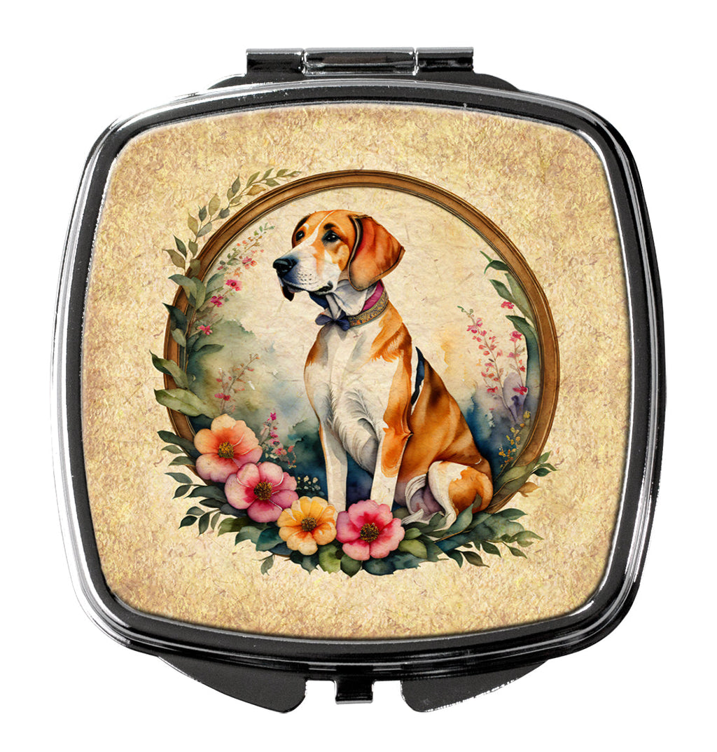 English Foxhound and Flowers Compact Mirror Decorative Travel Makeup Mirror for Women Girls Gifts Pocket Makeup Mirror Folding Handheld