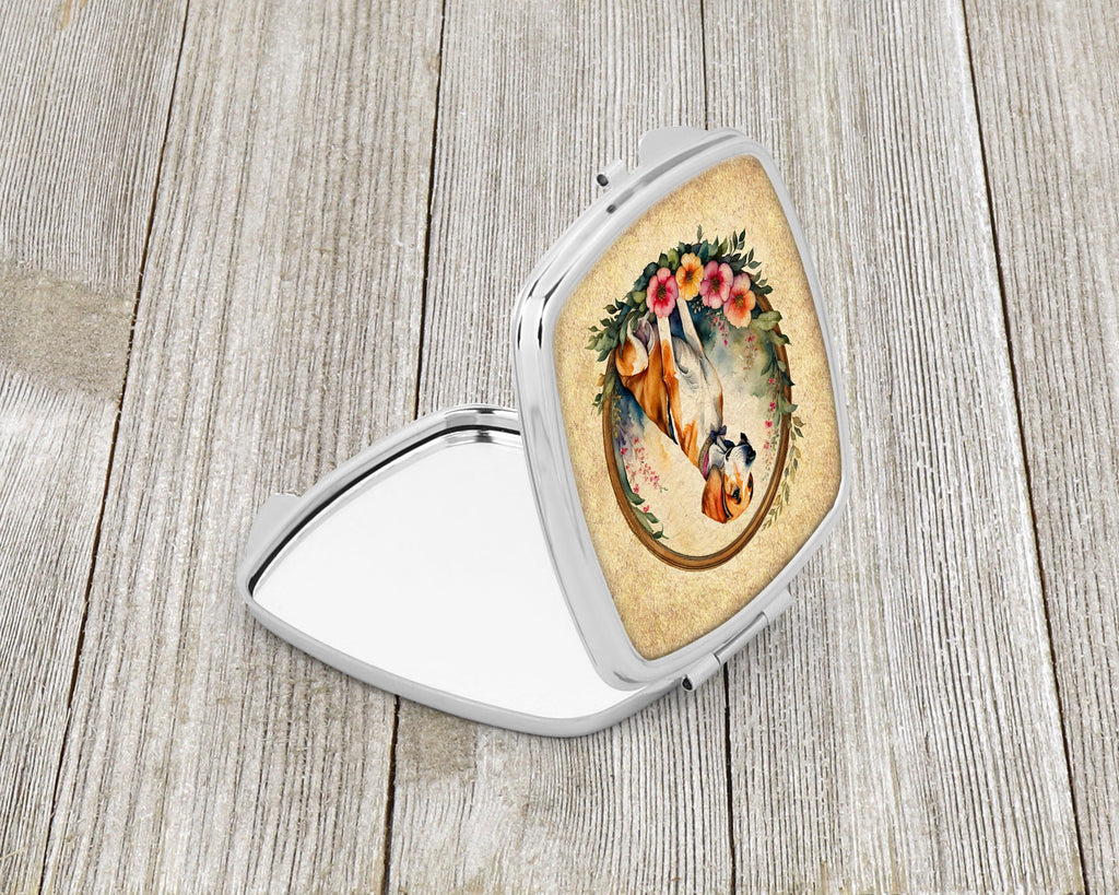 English Foxhound and Flowers Compact Mirror Decorative Travel Makeup Mirror for Women Girls Gifts Pocket Makeup Mirror Folding Handheld