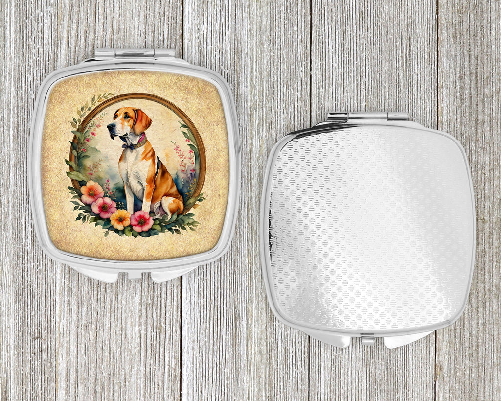 English Foxhound and Flowers Compact Mirror Decorative Travel Makeup Mirror for Women Girls Gifts Pocket Makeup Mirror Folding Handheld
