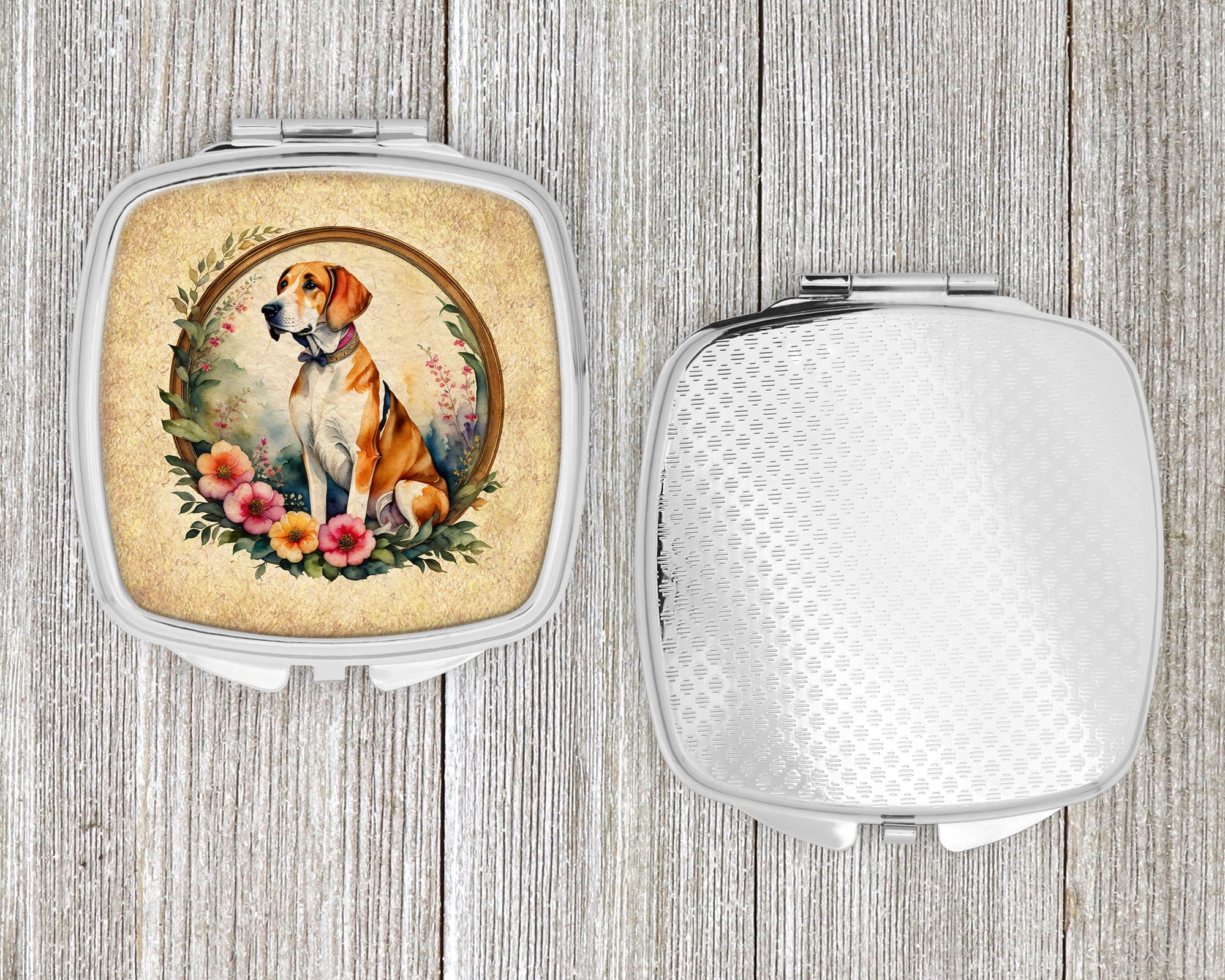 English Foxhound and Flowers Compact Mirror Decorative Travel Makeup Mirror for Women Girls Gifts Pocket Makeup Mirror Folding Handheld