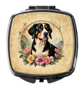 Entlebucher Mountain Dog and Flowers Compact Mirror Decorative Travel Makeup Mirror for Women Girls Gifts Pocket Makeup Mirror Folding Handheld
