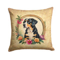 Entlebucher Mountain Dog and Flowers Decorative Throw Pillow 14x14 Indoor Outdoor Accent Cushion, Fabric Cover with Insert for Sofa, Bed, Porch & Living Room