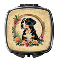 Entlebucher Mountain Dog and Flowers Compact Mirror Decorative Travel Makeup Mirror for Women Girls Gifts Pocket Makeup Mirror Folding Handheld