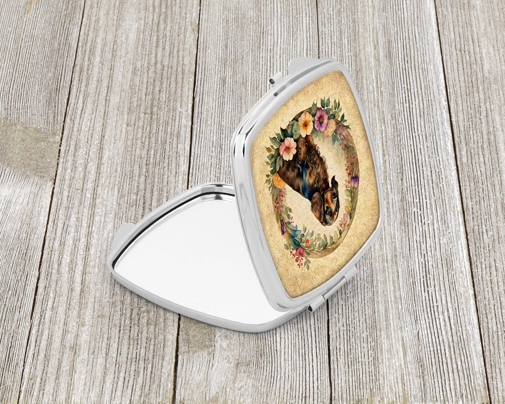 Field Spaniel and Flowers Compact Mirror Decorative Travel Makeup Mirror for Women Girls Gifts Pocket Makeup Mirror Folding Handheld