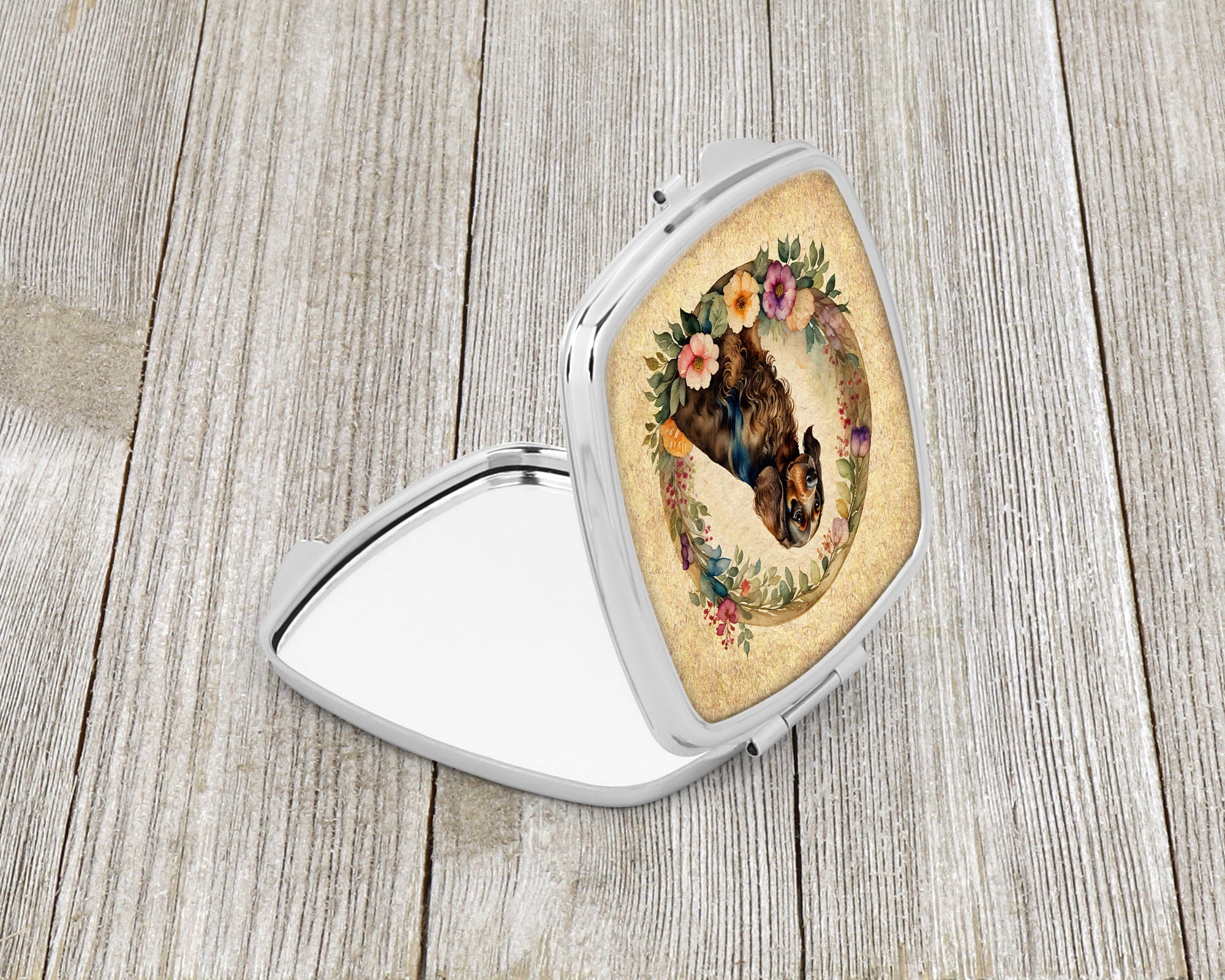 Field Spaniel and Flowers Compact Mirror Decorative Travel Makeup Mirror for Women Girls Gifts Pocket Makeup Mirror Folding Handheld