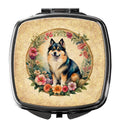 Finnish Lapphund and Flowers Compact Mirror Decorative Travel Makeup Mirror for Women Girls Gifts Pocket Makeup Mirror Folding Handheld