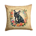 Black French Bulldog and Flowers Decorative Throw Pillow 14x14 Indoor Outdoor Accent Cushion, Fabric Cover with Insert for Sofa, Bed, Porch & Living Room