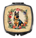 German Shepherd and Flowers Compact Mirror Decorative Travel Makeup Mirror for Women Girls Gifts Pocket Makeup Mirror Folding Handheld