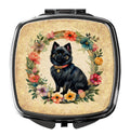 German Spitz and Flowers Compact Mirror Decorative Travel Makeup Mirror for Women Girls Gifts Pocket Makeup Mirror Folding Handheld