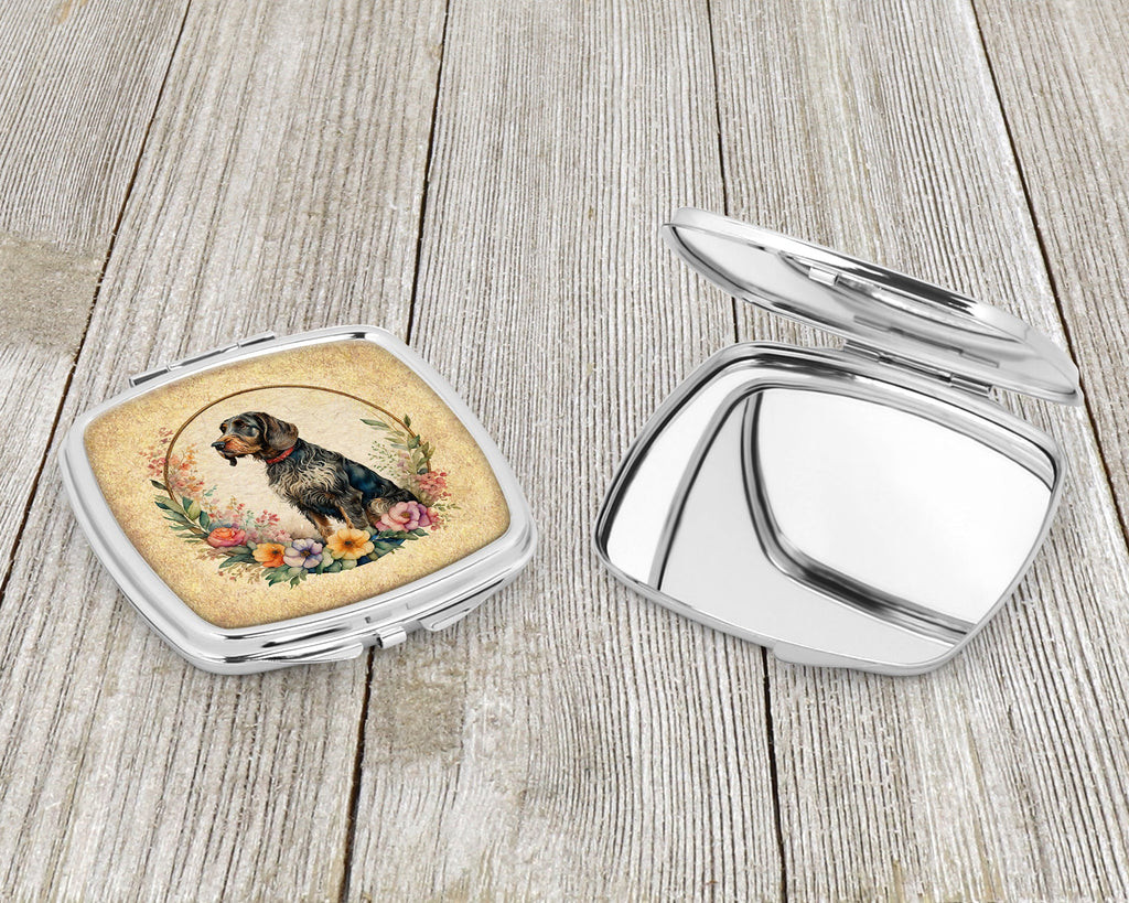 German Wirehaired Pointer and Flowers Compact Mirror Decorative Travel Makeup Mirror for Women Girls Gifts Pocket Makeup Mirror Folding Handheld