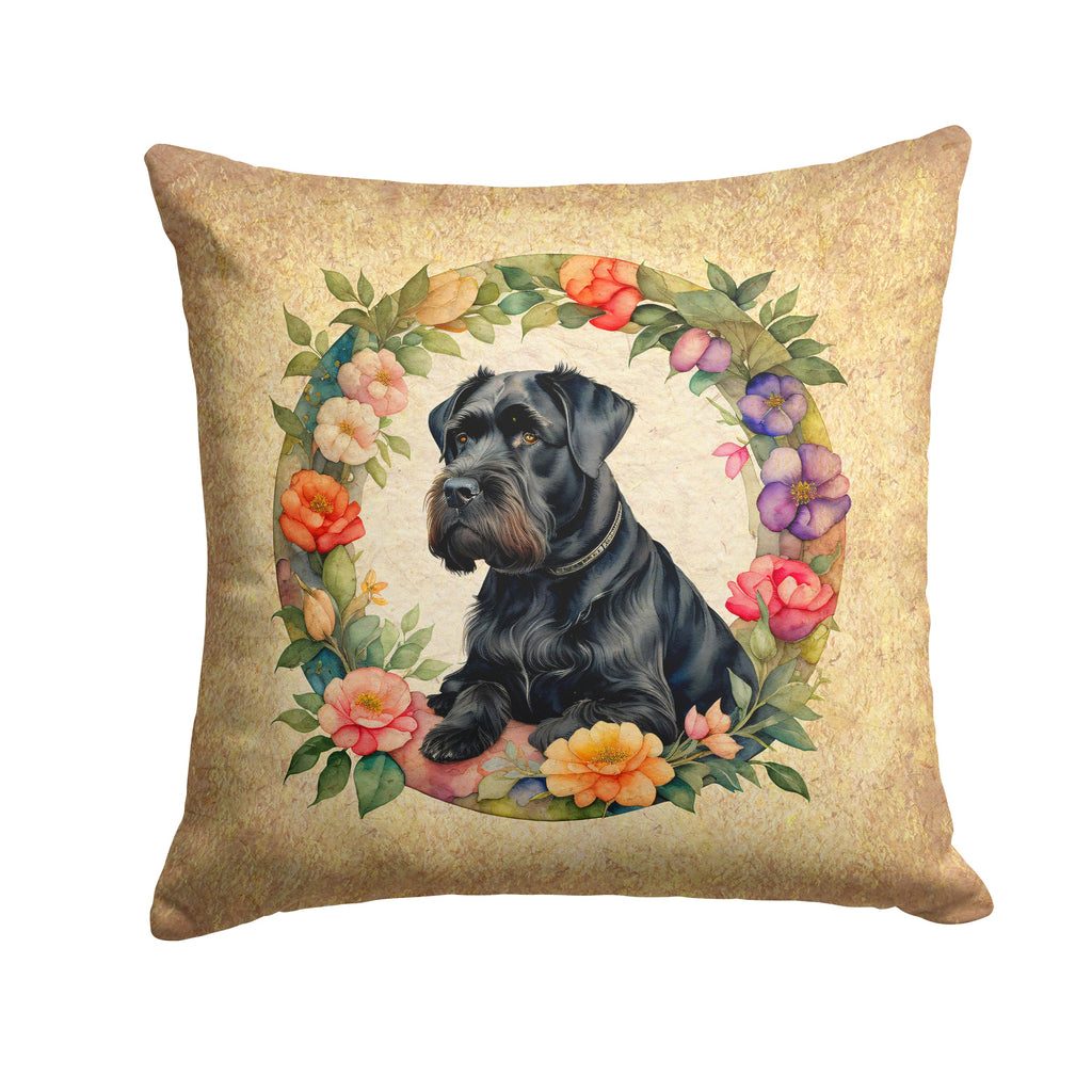 Giant Schnauzer and Flowers Decorative Throw Pillow 14x14 Indoor Outdoor Accent Cushion, Fabric Cover with Insert for Sofa, Bed, Porch & Living Room