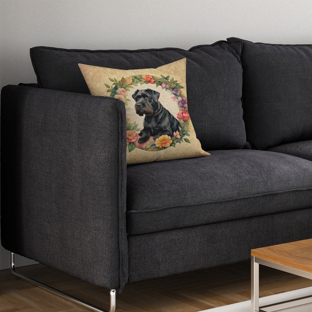 Giant Schnauzer and Flowers Decorative Throw Pillow 14x14 Indoor Outdoor Accent Cushion, Fabric Cover with Insert for Sofa, Bed, Porch & Living Room