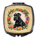 Giant Schnauzer and Flowers Compact Mirror Decorative Travel Makeup Mirror for Women Girls Gifts Pocket Makeup Mirror Folding Handheld