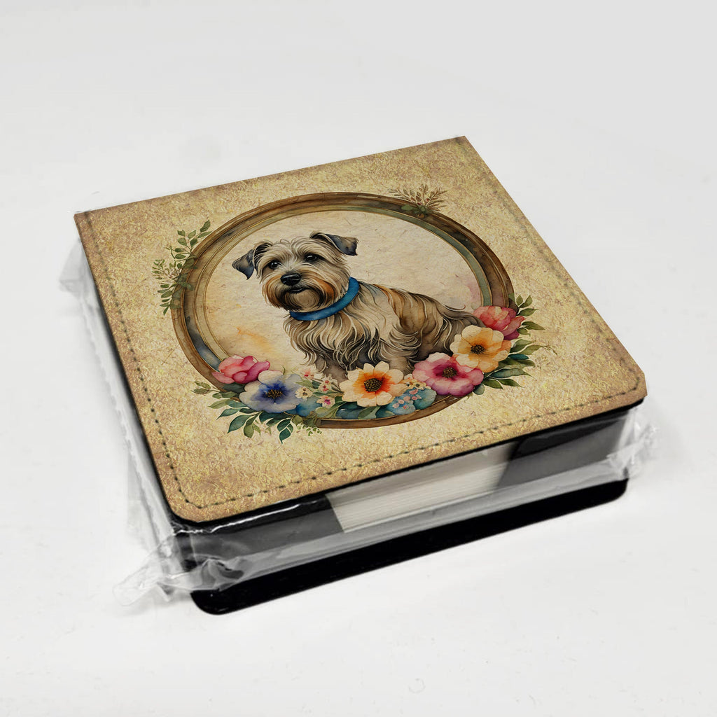 Glen of Imaal Terrier and Flowers PU Leather Note Paper Holder with Artist-Designed Cover, Desk Accessory, Office Gift