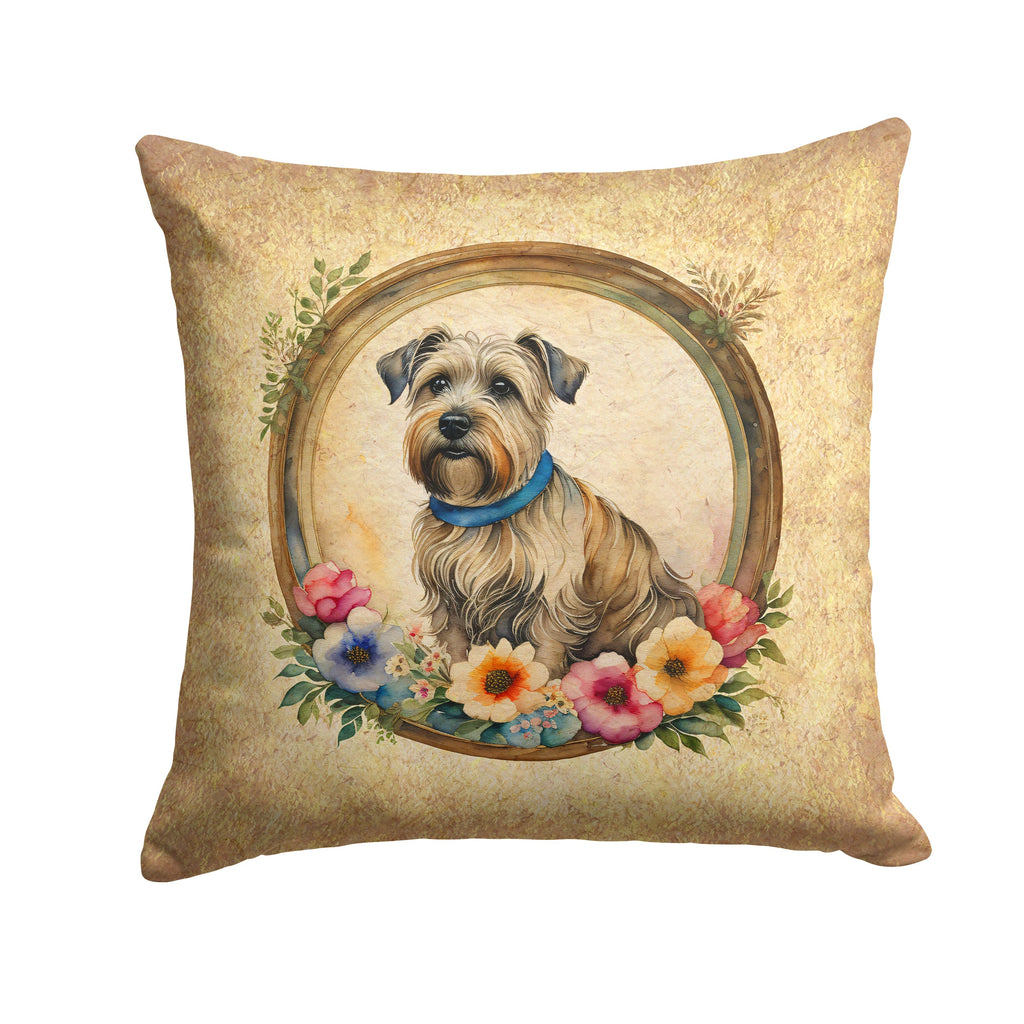 Glen of Imaal Terrier and Flowers Decorative Throw Pillow 14x14 Indoor Outdoor Accent Cushion, Fabric Cover with Insert for Sofa, Bed, Porch & Living Room