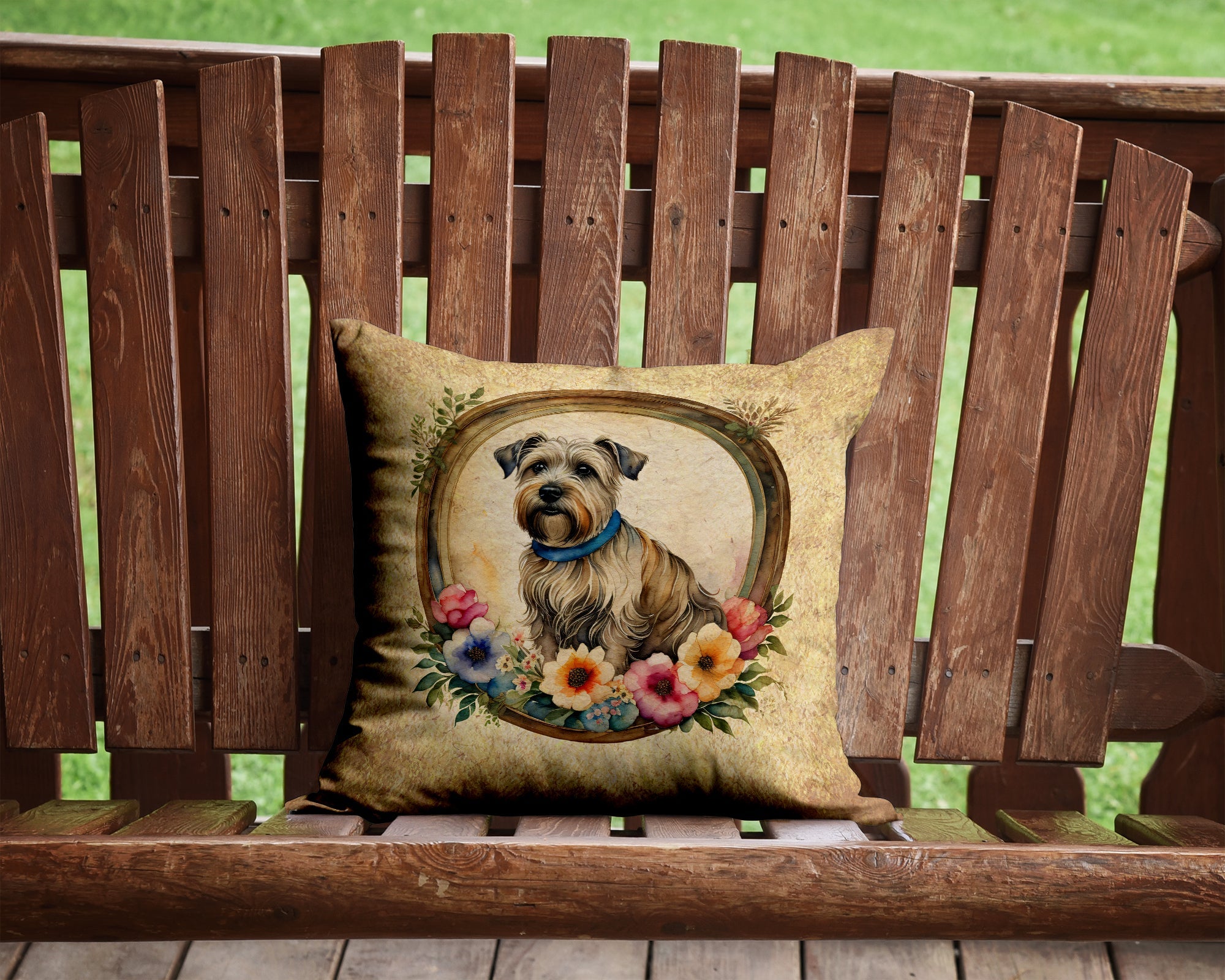 Glen of Imaal Terrier and Flowers Decorative Throw Pillow 14x14 Indoor Outdoor Accent Cushion, Fabric Cover with Insert for Sofa, Bed, Porch & Living Room