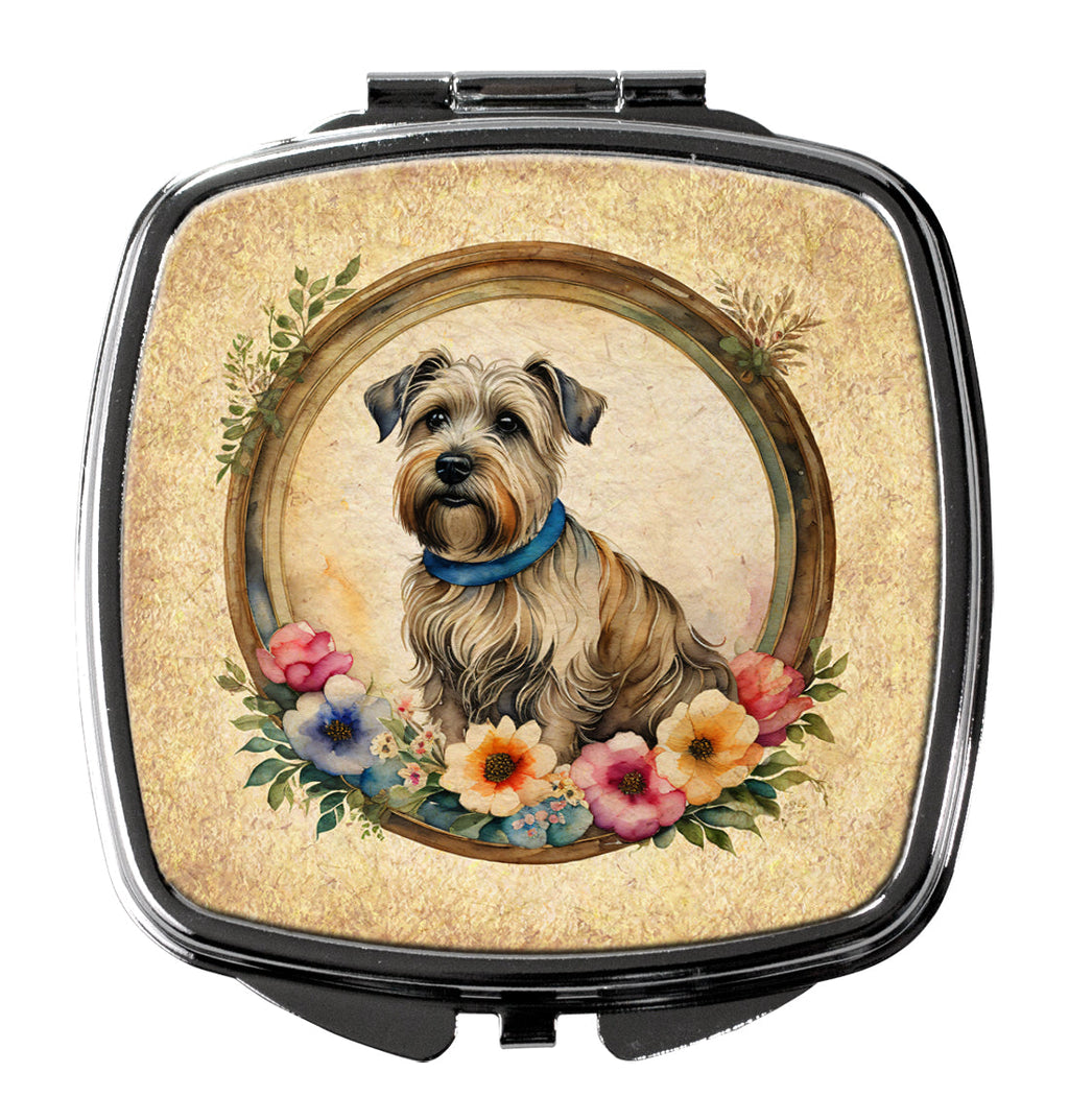 Glen of Imaal Terrier and Flowers Compact Mirror Decorative Travel Makeup Mirror for Women Girls Gifts Pocket Makeup Mirror Folding Handheld