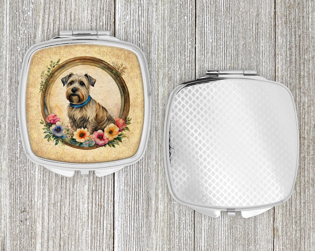 Glen of Imaal Terrier and Flowers Compact Mirror Decorative Travel Makeup Mirror for Women Girls Gifts Pocket Makeup Mirror Folding Handheld