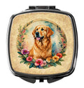 Golden Retriever and Flowers Compact Mirror Decorative Travel Makeup Mirror for Women Girls Gifts Pocket Makeup Mirror Folding Handheld